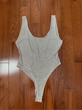 Zara Silver Rhinestones Scoop-Back Bodysuit